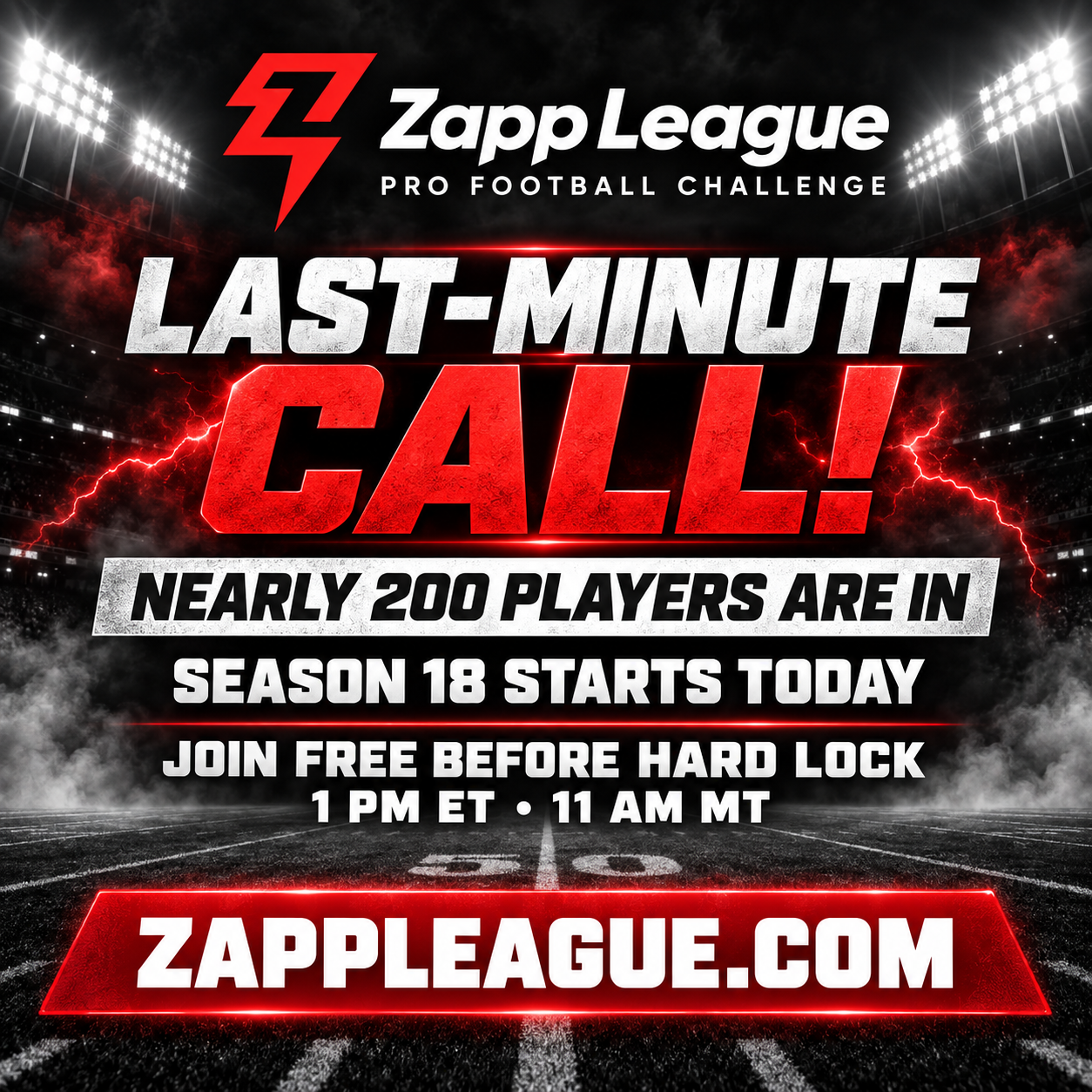 Last Call: Join Nearly 200 Players for the Launch of Zapp League Season 18! The wait is over. Season 18 of the Zapp League Pro Football Challenge kicks off tod